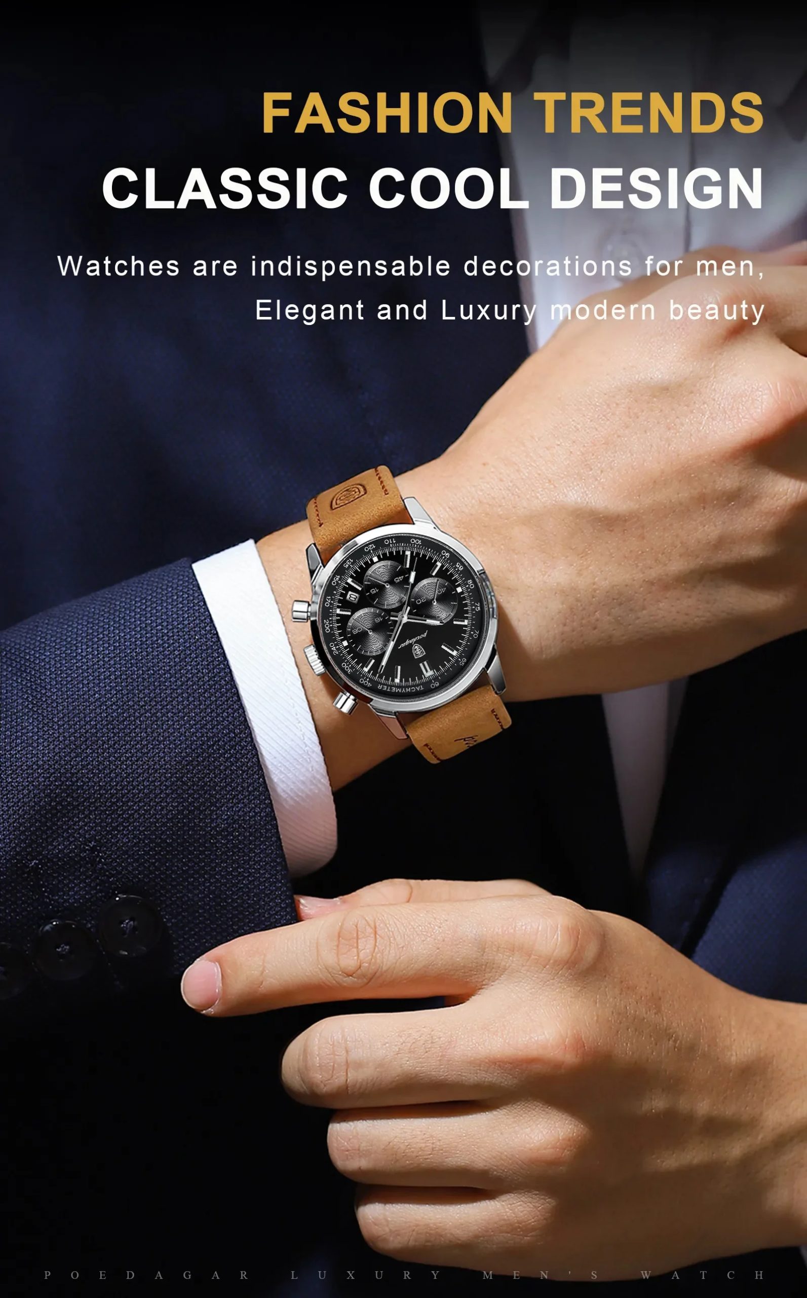 POEDAGAR-Montre-bracelet chronographe Shoous étanche pour homme, montres à quartz en cuir, horloge décontractée, haute qualité, luxe