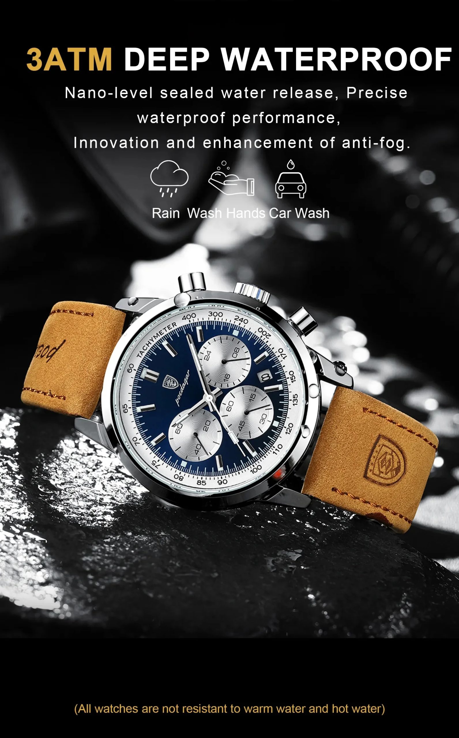 POEDAGAR-Montre-bracelet chronographe Shoous étanche pour homme, montres à quartz en cuir, horloge décontractée, haute qualité, luxe