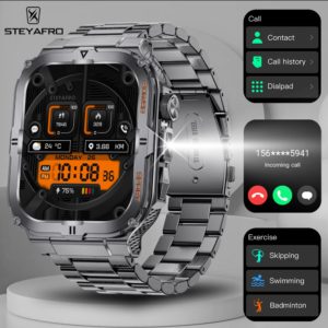 Montre connectée de sport militaire étanche pour homme, montre intelligente avec lampe de poche LED, tracker d'activité numérique, appel Bluetooth, 2024
