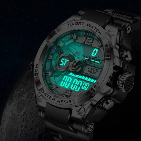 LIGE – montre numérique militaire pour hommes, étanche 50m, montre-bracelet LED à Quartz, montre de Sport pour hommes, grandes montres pour hommes Relogios Masculino – Image 4