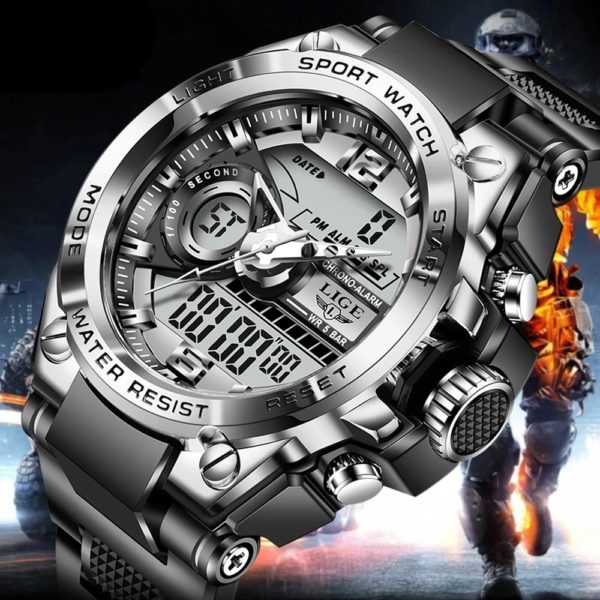 LIGE – montre numérique militaire pour hommes, étanche 50m, montre-bracelet LED à Quartz, montre de Sport pour hommes, grandes montres pour hommes Relogios Masculino