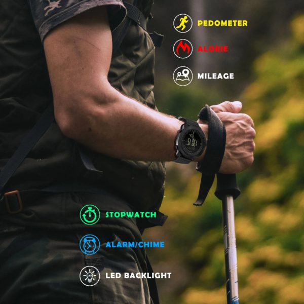 Avertk-Montre numérique de sport pour homme, course à pied, militaire, extérieur, boussole, altimètre, baromètre, montres-bracelets étanches à 50m – Image 5