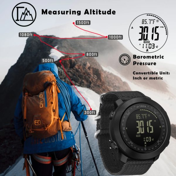 Avertk-Montre numérique de sport pour homme, course à pied, militaire, extérieur, boussole, altimètre, baromètre, montres-bracelets étanches à 50m – Image 3