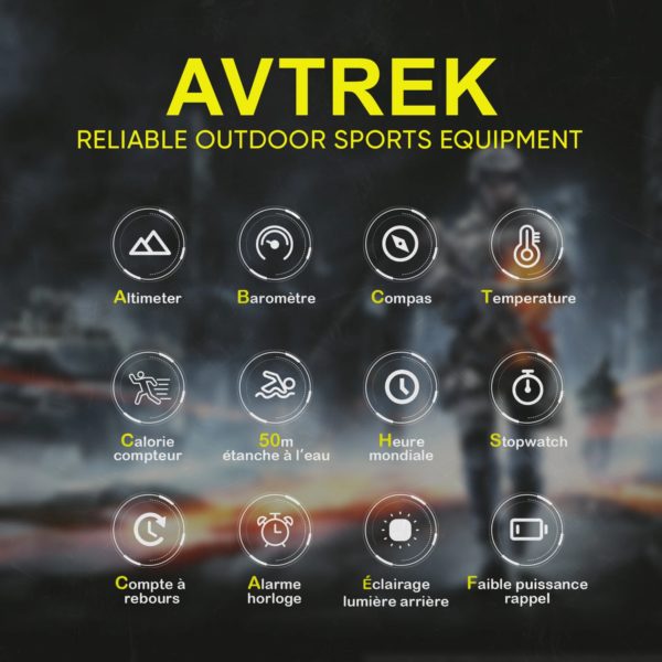 Avertk-Montre numérique de sport pour homme, course à pied, militaire, extérieur, boussole, altimètre, baromètre, montres-bracelets étanches à 50m – Image 4